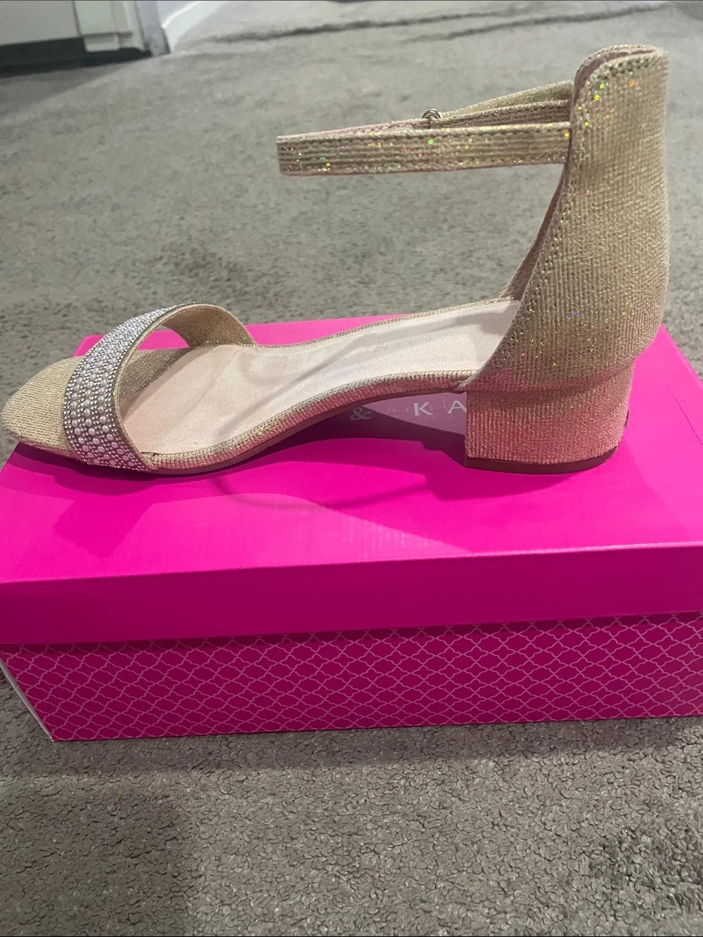 Sparkling Gold Ankle-Strap Block Heel Sandals - Girls